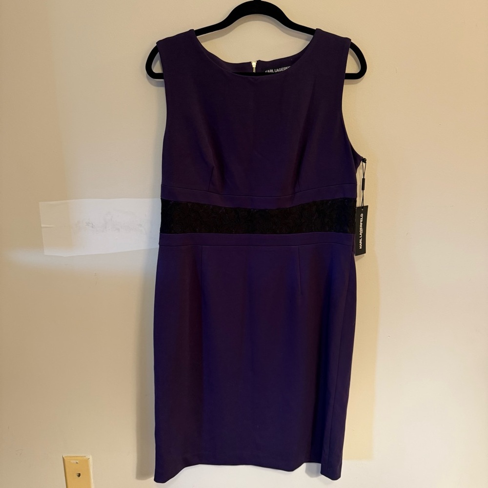 Karl Lagerfeld Purple Midi Dress with Black Accent NWT Size 14